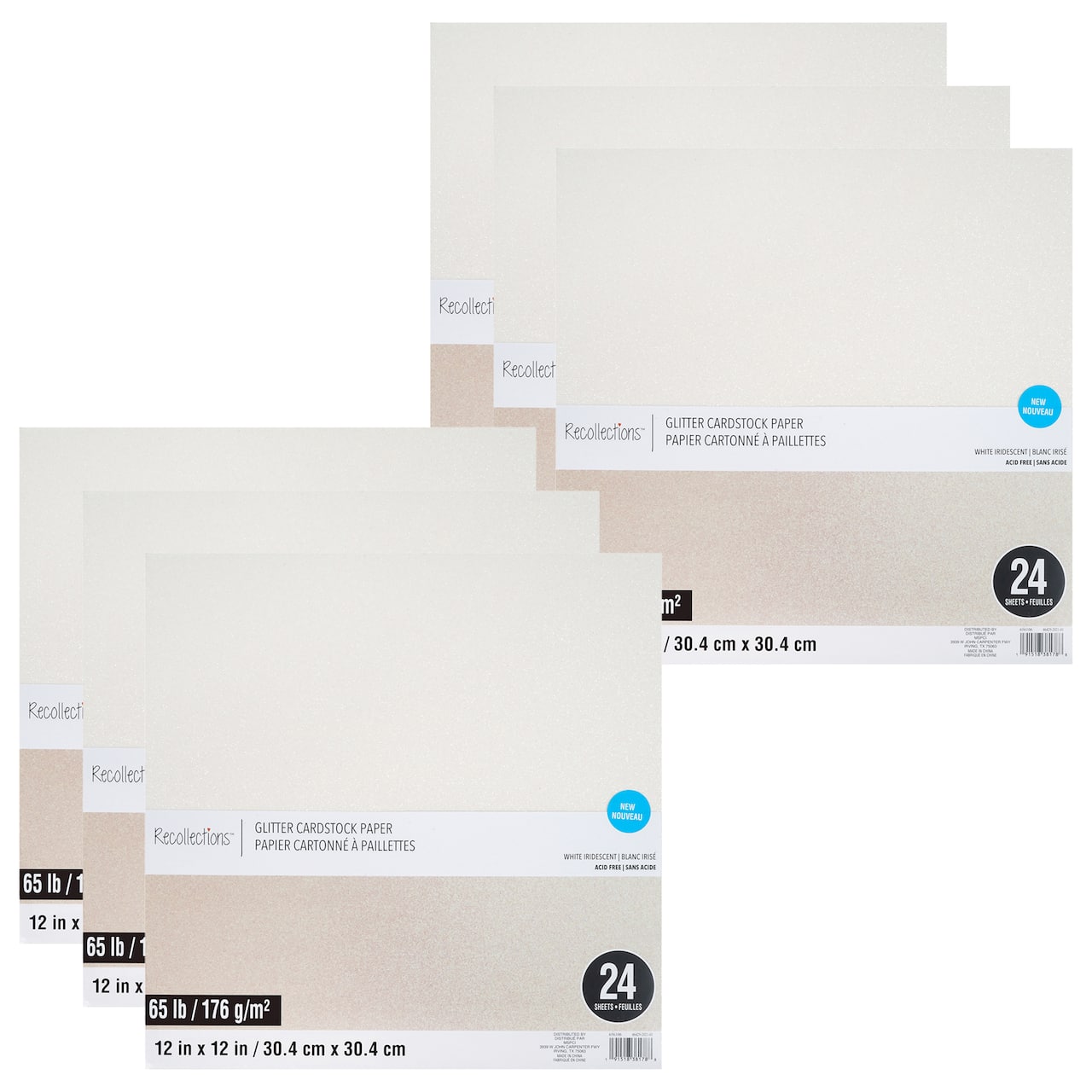 6 Packs: 24 ct. (144 total) Glitter 12" x 12" Cardstock Paper by Recollections™